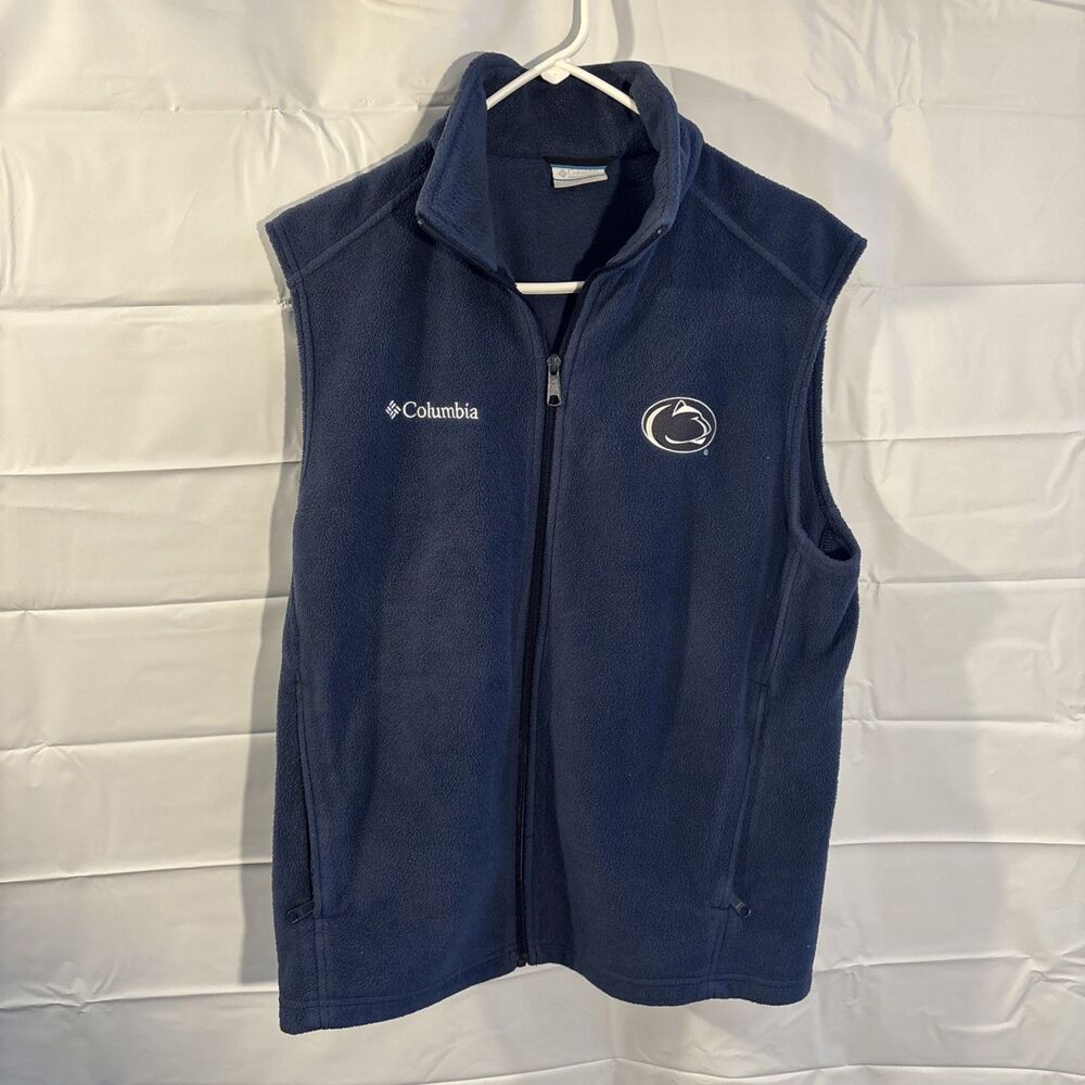 Penn State Nittany Lions Vest Mens Medium Blue Columbia Fleece Football NCAA Zip